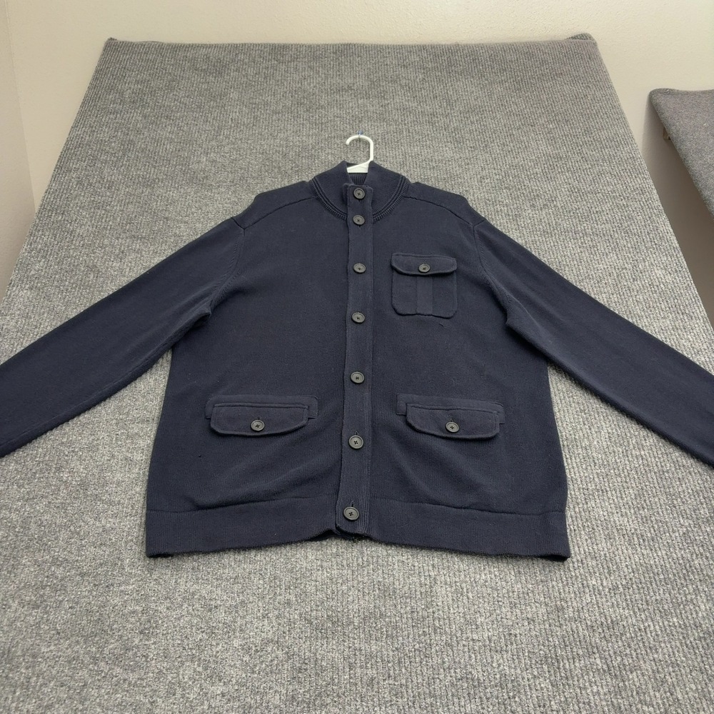 Banana Republic Sweater Mens XL Navy Cotton Mock Neck Button Up Cardigan Classic